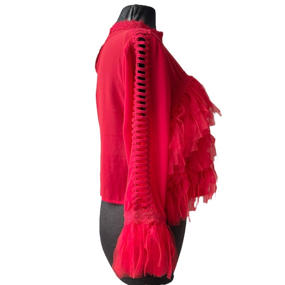 Impulsive Red Sheer Mesh Top/ Blouse Size L - Picture 3 of 8